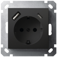 Jasmart Electric G5501USB-25PB Розетка SCHUKO© с USB A+C с защитными шторками 16A 250V~ 2P+T USB 25W, цвет черный матовый (soft touch), G5501USB-25PB