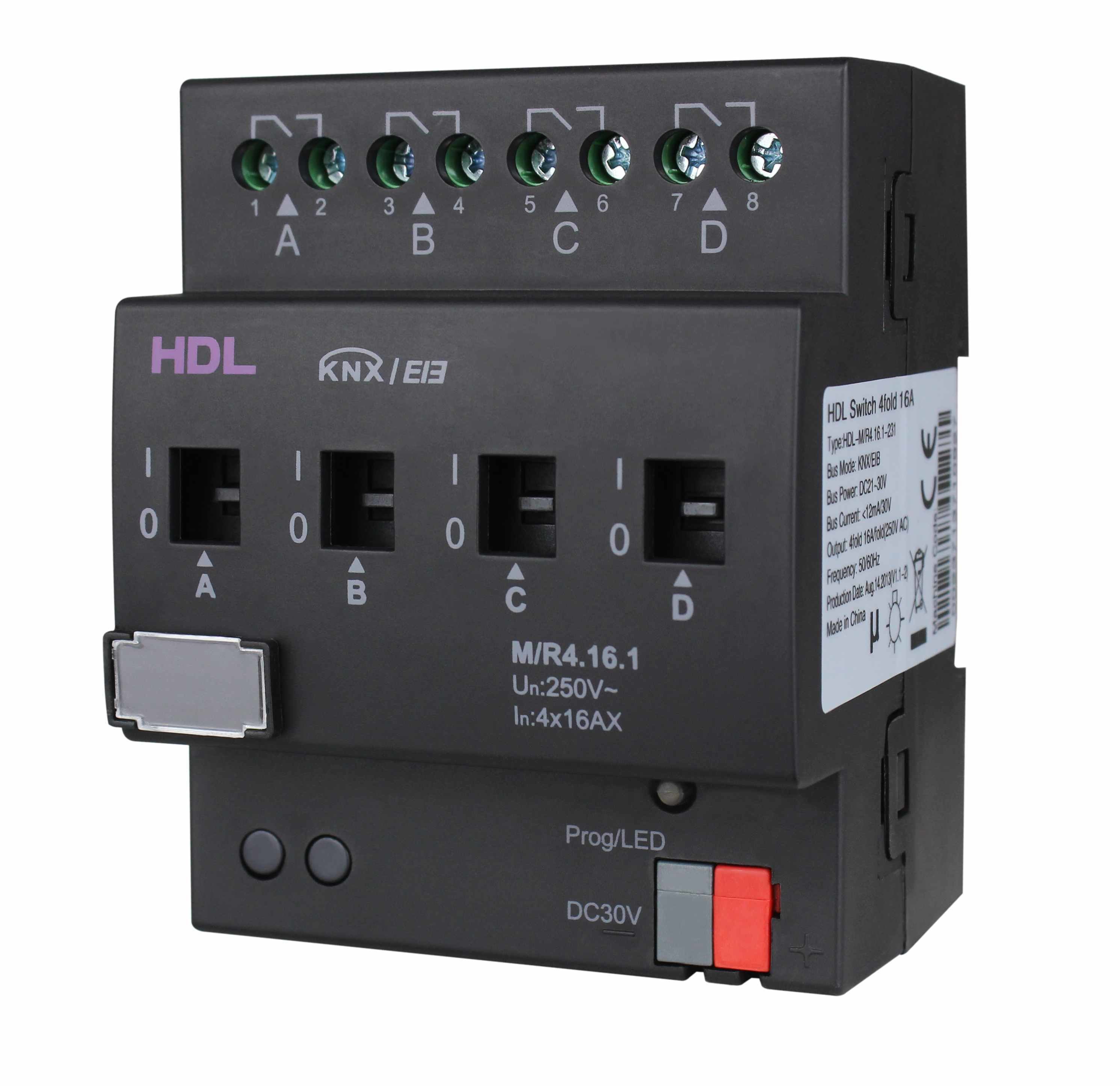 HDL M/R4.16.1 DIN реле, 4-канальное, 16A на канал, KNX