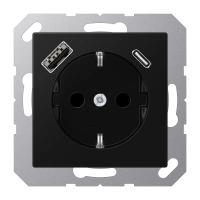 Jung A 1520-15 CA SWM SCHUKO®-розетка 16 A 250 В ~, with USB charger 1 x type A + 1 x type C, с дополнительной защитой,, Серия A, матовый чёрный графит
