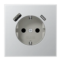 Jung AL 1520-15 CA SCHUKO®-розетка 16 A 250 В ~, с зарядным устройством USB 1 x тип A + 1 x тип C, с дополнительной защитой,, Серия LS, алюминий
