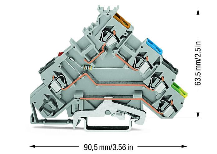 Wago 280-570/281-434 Клемма для датчиков, PNP, красный светодиод, серая
