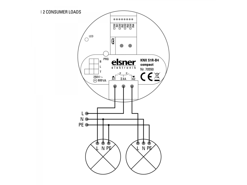 Elsner 70550 Компактный многофункциональный привод KNX S1R-B4, 4 двоичных входа
