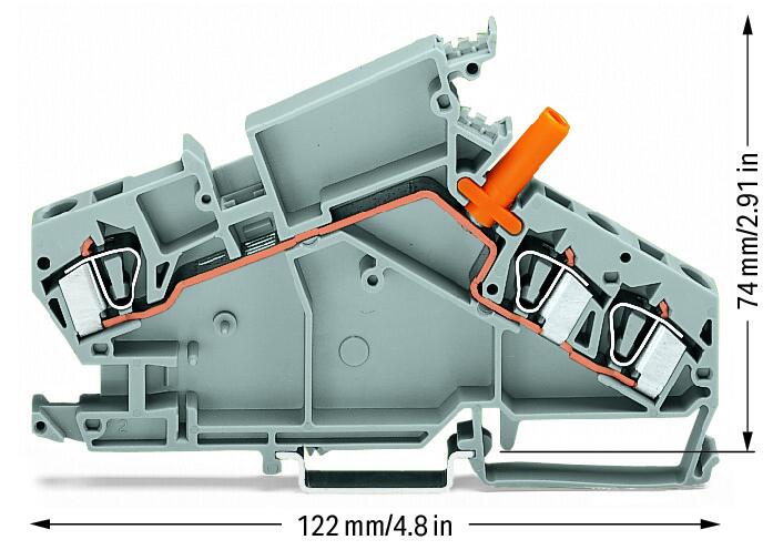 Wago 282-866 3-пров. проходной клеммник, 0,2 - 6 мм2, 1 тестовый штеккер