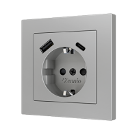 Zennio ZS55CSC2USS ZS55. Заглушка для розетки Schuko с USB-C и A 55x55 мм - серебристая