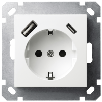 Jasmart Electric G5501USB-25W Розетка SCHUKO© с USB A+C с защитными шторками 16A 250V~ 2P+T USB 25W, цвет белый глянцевый, G5501USB-25W