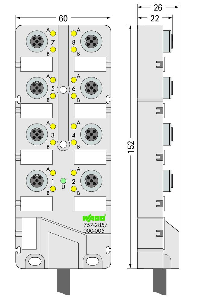 Wago 757-285/000-025 M12 для датчика / исполнительного BOX 8F / 5P / 25M