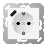 Jung A 1520-18 A WWM SCHUKO®-розетка 16 A 250 В ~, with USB charger 1 x type A, с дополнительной защитой,, Серия A, белоснежный матовый