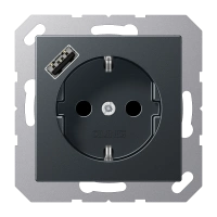 Jung A 1520-18 A ANM SCHUKO®-розетка 16 A 250 В ~, with USB charger 1 x type A, с дополнительной защитой,, Серия A, матовый антрацит