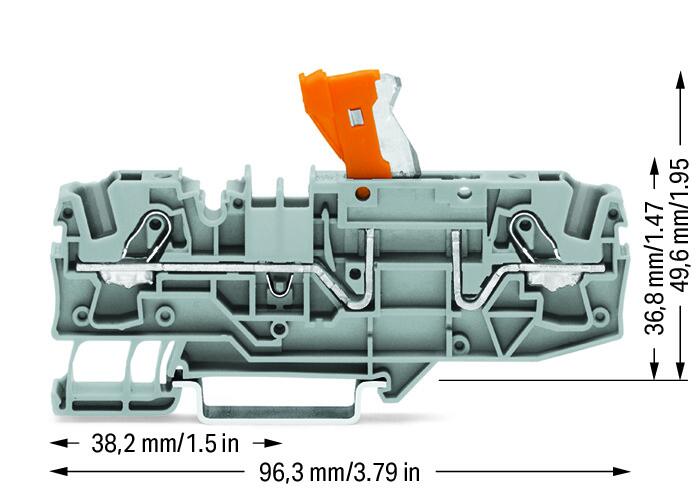 Wago 2006-1671 2-пров. клеммник с размыкателем, 0,5 - 6 (10) мм2, серый