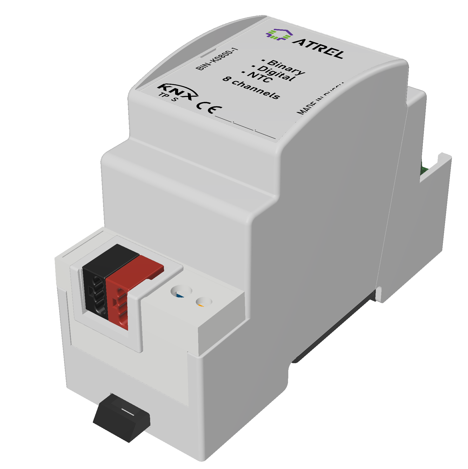 Atrel BIN-K0800-1 KNX Модуль 8-ми бинарных входов/выходов и входов датчиков на DIN рейку
