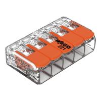 Wago 221-415 5-проводная клемма, d: 0,2-4,0 мм2, прозр. корпус, оранж. рычаг