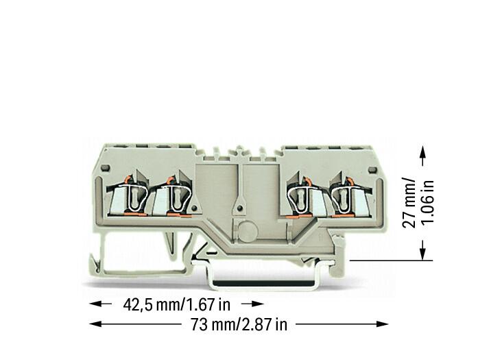 Wago 279-995 4-пров. двухпотенциальная клемма, 0,08 - 1,5 мм2, Ex e II, серая