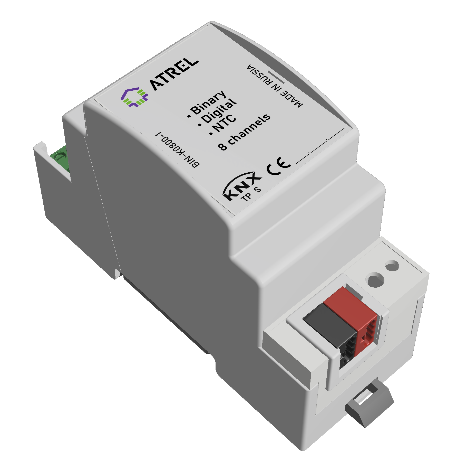 Atrel BIN-K0800-1 KNX Модуль 8-ми бинарных входов/выходов и входов датчиков на DIN рейку