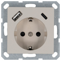 Jasmart Electric G5501USB-25T Розетка SCHUKO© с USB A+C с защитными шторками 16A 250V~ 2P+T USB 25W, цвет Тауп, G5501USB-25T