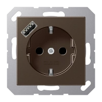 Jung A 1520-18 A MO SCHUKO®-розетка 16 A 250 В ~, with USB charger 1 x type A, с дополнительной защитой,, Серия A, цвет мокко