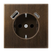Jung ME 1520-15 CA AT SCHUKO®-розетка 16 A 250 В ~, с зарядным устройством USB 1 x тип A + 1 x тип C, с дополнительной защитой,, Серия LS, латунь Antik