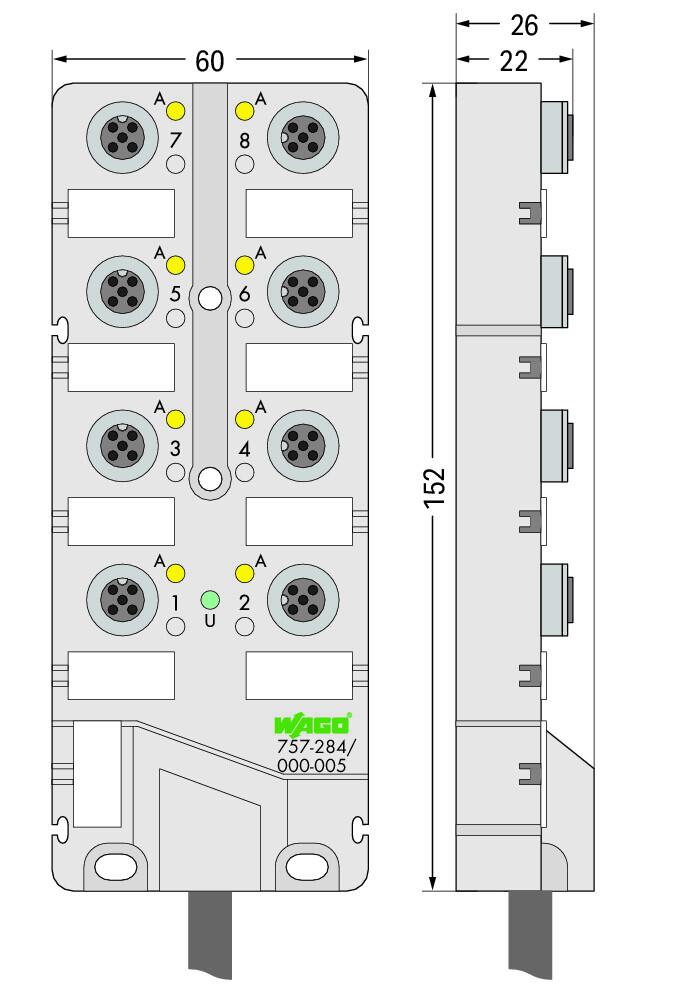 Wago 757-284/000-025 M12 для датчика / исполнительного BOX 8F / 4P / 25M