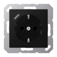 Jung A 1520-18 C SWM SCHUKO®-розетка 16 A 250 В ~, with USB charger 1 x type C, с дополнительной защитой,, Серия A, матовый чёрный графит
