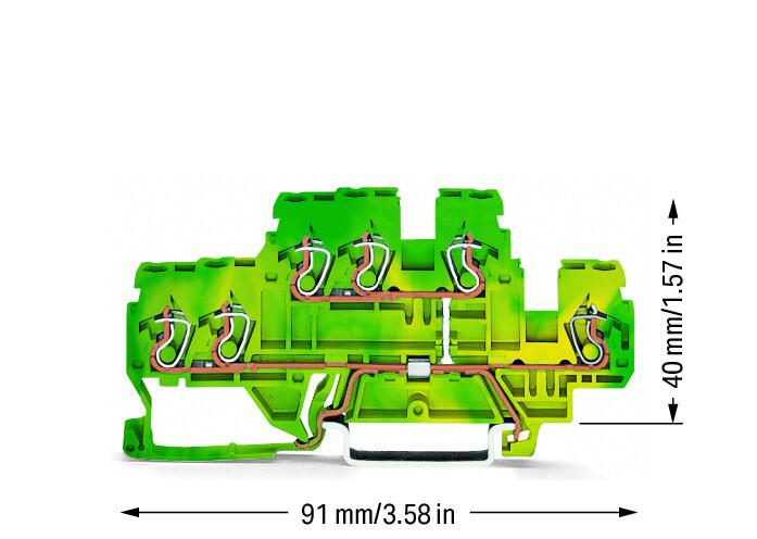 Wago 870-537 2-уровн. клемма клемма, 0,08 - 2,5 (4) мм2, PE, 3-пров. клемма, желто-зелёная