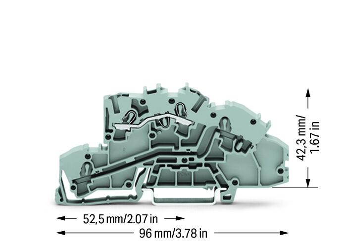 Wago 2003-7650 2-уровн. клемма, 0,25 - 2,5 (4) мм2, профильн., 1 шина, ''L'', серая