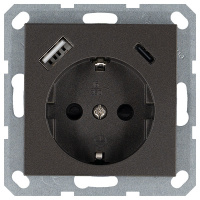 Jasmart Electric G5501USB-25Z Розетка SCHUKO© с USB A+C с защитными шторками 16A 250V~ 2P+T USB 25W, цвет Мокко, G5501USB-25Z