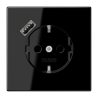 Jung LS 1520-18 A SW SCHUKO®-розетка 16 A 250 В ~, с зарядным устройством USB 1 x тип A, с дополнительной защитой,, Серия LS, чёрный
