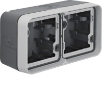 Berker 6719323515 Корпус 2-местный, горизонтальный, с рамкой, для наружного монтажа, цвет: Серый, оттенок: Светлый, матовый