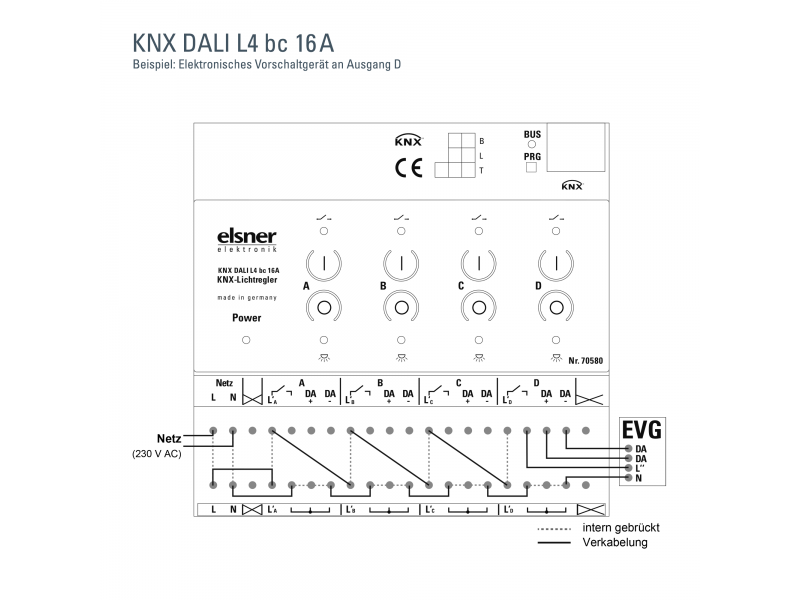 Elsner 70580 Привод KNX DALI L4 bc 16 A для управления освещением DALI, 4 выхода