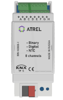 Atrel BIN-K0800-1 KNX Модуль 8-ми бинарных входов/выходов и входов датчиков на DIN рейку