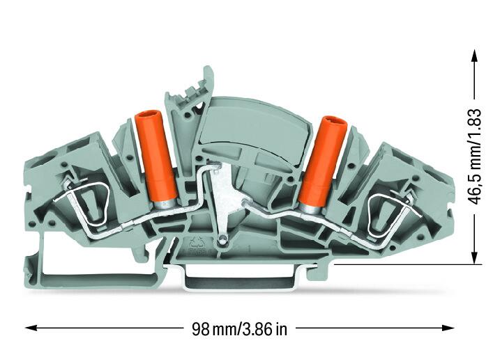 Wago 282-841 2-пров. проходной клеммник, 0,2 - 6 мм2, 2 тестовых штеккера
