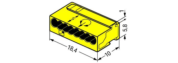 Wago 243-508 8-проводная микроклемма, 0,6-0,8 мм2, желтая