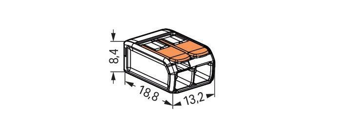 Wago 221-412 2-проводная клемма, d: 0,2-4,0 мм2, прозр. корпус, оранж. рычаг