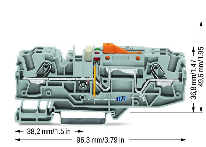 Wago 2006-1671/1000-848 2-пров. клеммник с размыкателем, 0,5 - 6 (10) мм2, серый