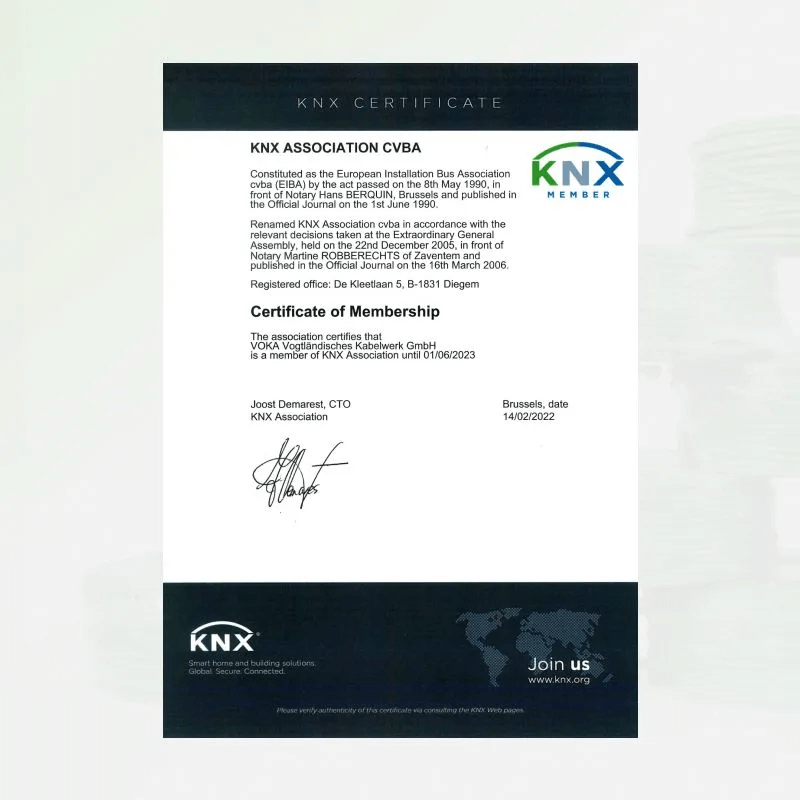 KNX кабель VOKA  EIB / KNX recognized BUS  CABLE  J-Y(St)Yh 2x2x0,8  EN 50575 Class Eca  Made in Germany