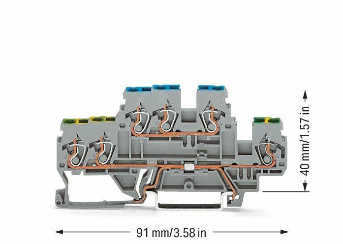 Wago 870-535 2-уровн. клемма клемма, 0,08 - 2,5 (4) мм2, PE / N, 3-пров. клемма, серая