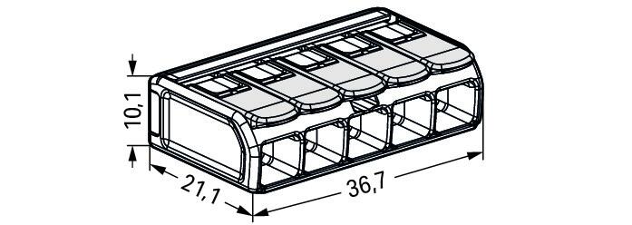 Wago 221-685 5-проводная клемма, d: 0,5-6 мм2, Ex, прозр./св.-серая