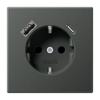 Jung AL 1520-15 CA AN SCHUKO®-розетка, 16 A 250 В ~, с зарядным USB-устройством, 1 x тип A + 1 x тип C, Safety Plus, Серия LS, антрацит