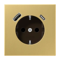 Jung ME 1520-15 CA C SCHUKO®-розетка 16 A 250 В ~, с зарядным устройством USB 1 x тип A + 1 x тип C, с дополнительной защитой,, Серия LS, латунь Classic