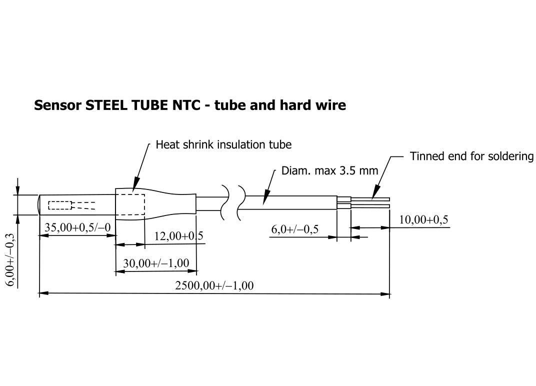 Atrel NTC-S0130-2 Датчик температуры NTC 10k 0.5% с гильзой ø5*30мм
