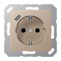 Jung A 1520-18 C CH SCHUKO®-розетка 16 A 250 В ~, with USB charger 1 x type C, с дополнительной защитой,, Серия A, цвет шампанского