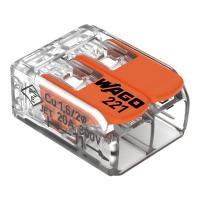 Wago 221-412 2-проводная клемма, d: 0,2-4,0 мм2, прозр. корпус, оранж. рычаг