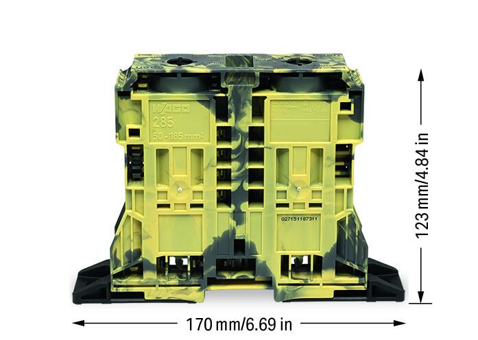 Wago 285-1167 2-пров. клемма, 50 - 185 мм2, серо-желтая, с фланцами