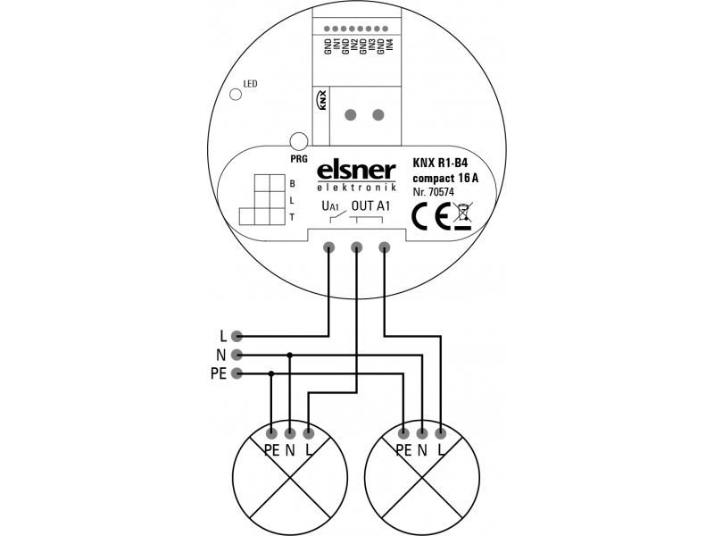Elsner 70574 KNX R1-B4 компактный привод на 16 А с 1 беспотенциальным коммутационным выходом