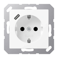 Jung A 1520-18 C WWM SCHUKO®-розетка 16 A 250 В ~, with USB charger 1 x type C, с дополнительной защитой,, Серия A, белоснежный матовый