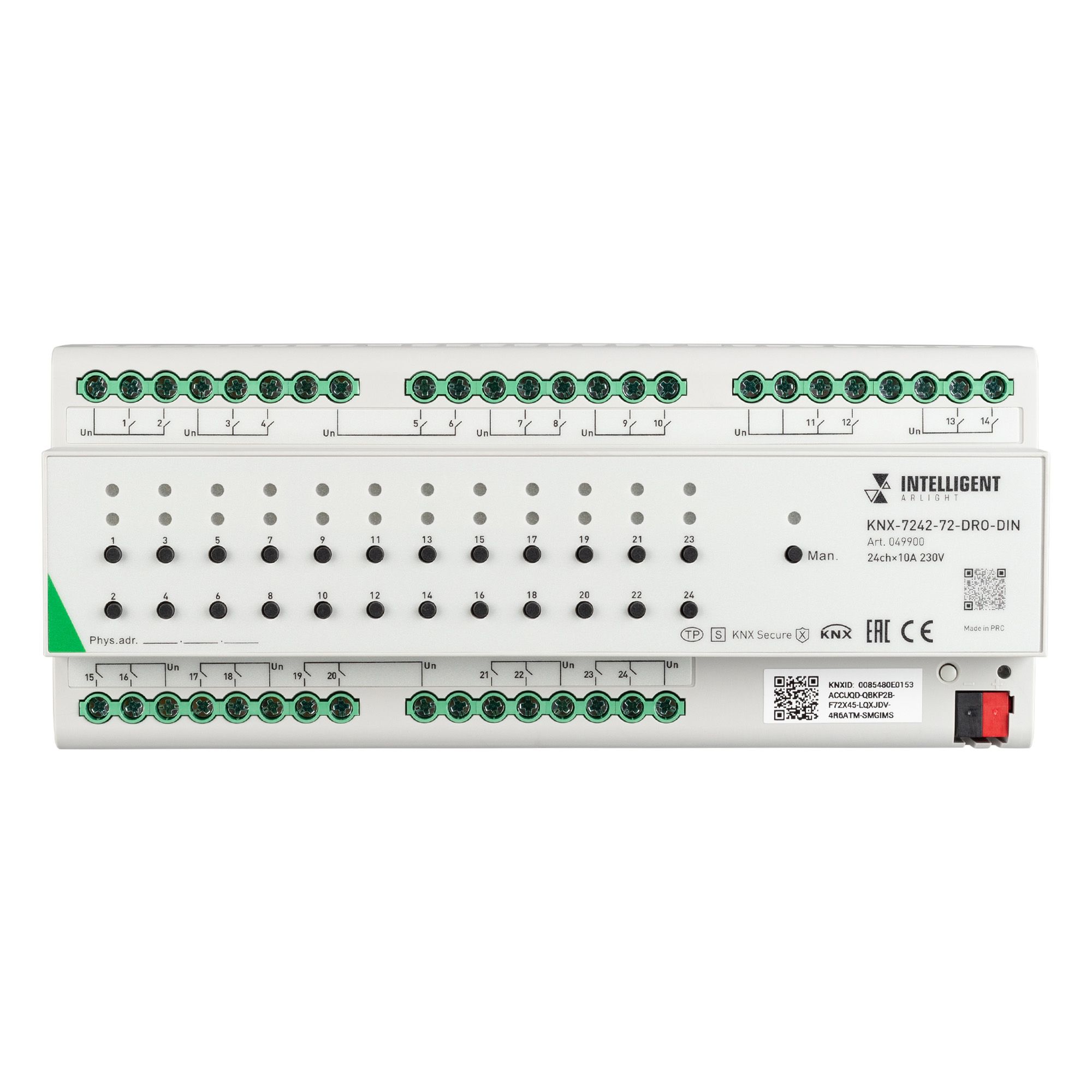 Arlight 049900 INTELLIGENT ARLIGHT Релейный модуль KNX-7242-72-DRO-DIN Grey (BUS, 24x10A) (IARL, IP20 Пластик, 2 года) 049900