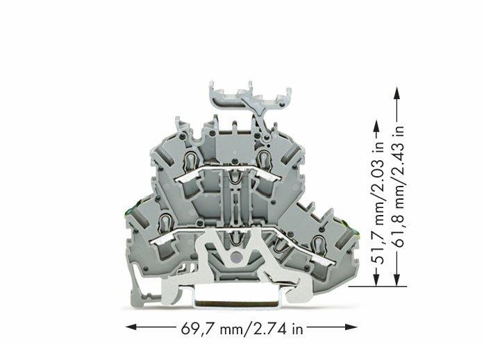Wago 2002-2257 2-уровневая клемма, 2,5 (4) мм2, PE / L держ. марк., серая