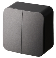 Jasmart Electric FS3022B Двухклавишный выключатель проходной, накладного монтажа, (цвет антрацит) (6+6) 10AX 250V~,, FS3022B