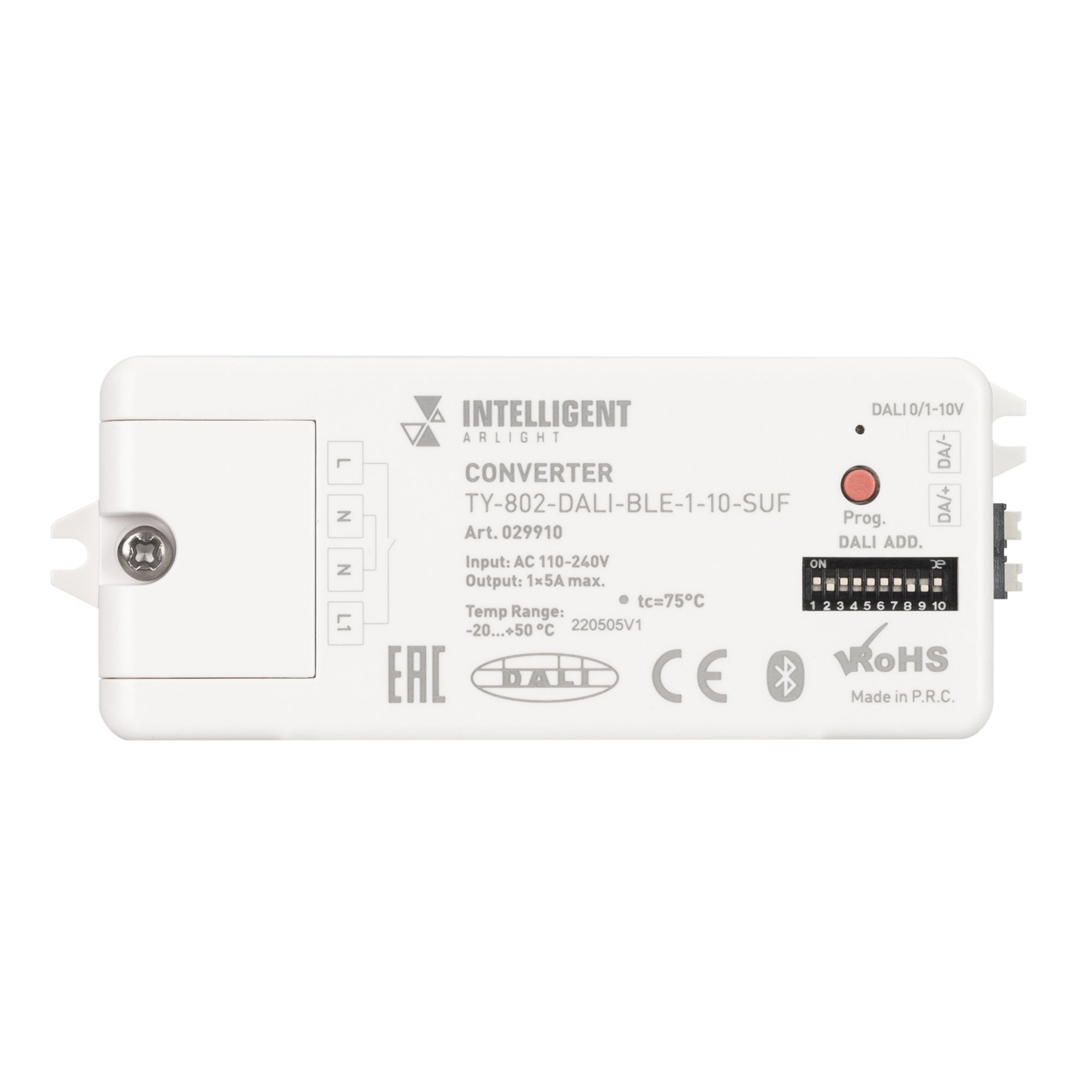 Arlight 029910 INTELLIGENT ARLIGHT Конвертер TY-802-DALI-BLE-1-10-SUF (230V, 10A, DALI, 0-10V) (IARL, -)