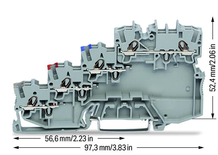 Wago 2000-5410 Клемма 4-пр. датчика, 1 мм2, via push-in jumper b., серая