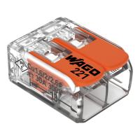 Wago 221-612 2-проводная клемма, d: 0,5-6 мм2, прозр. корпус, оранж. рычаг